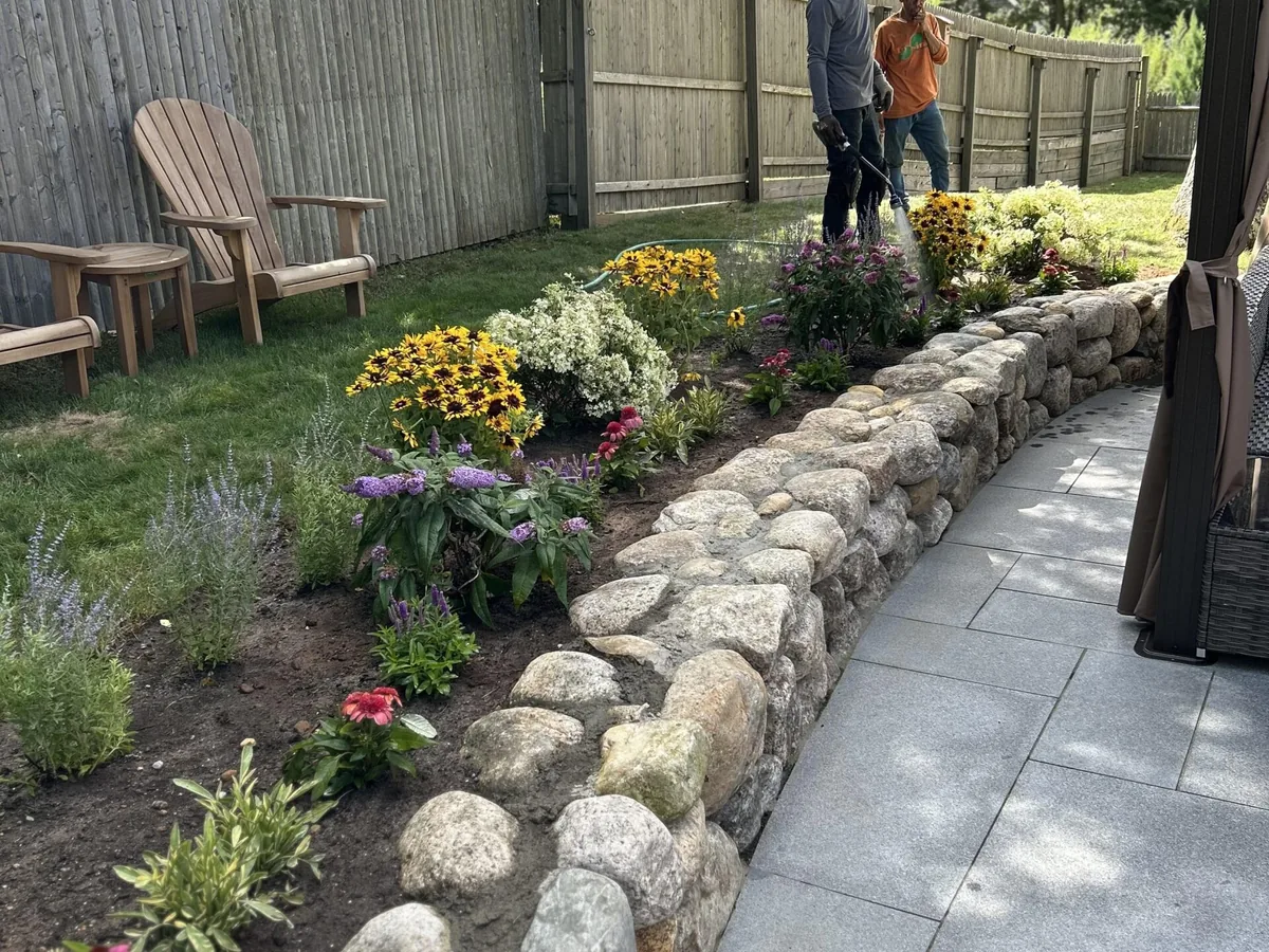 Stone-edged seasonal planting on Martha's Vineyard