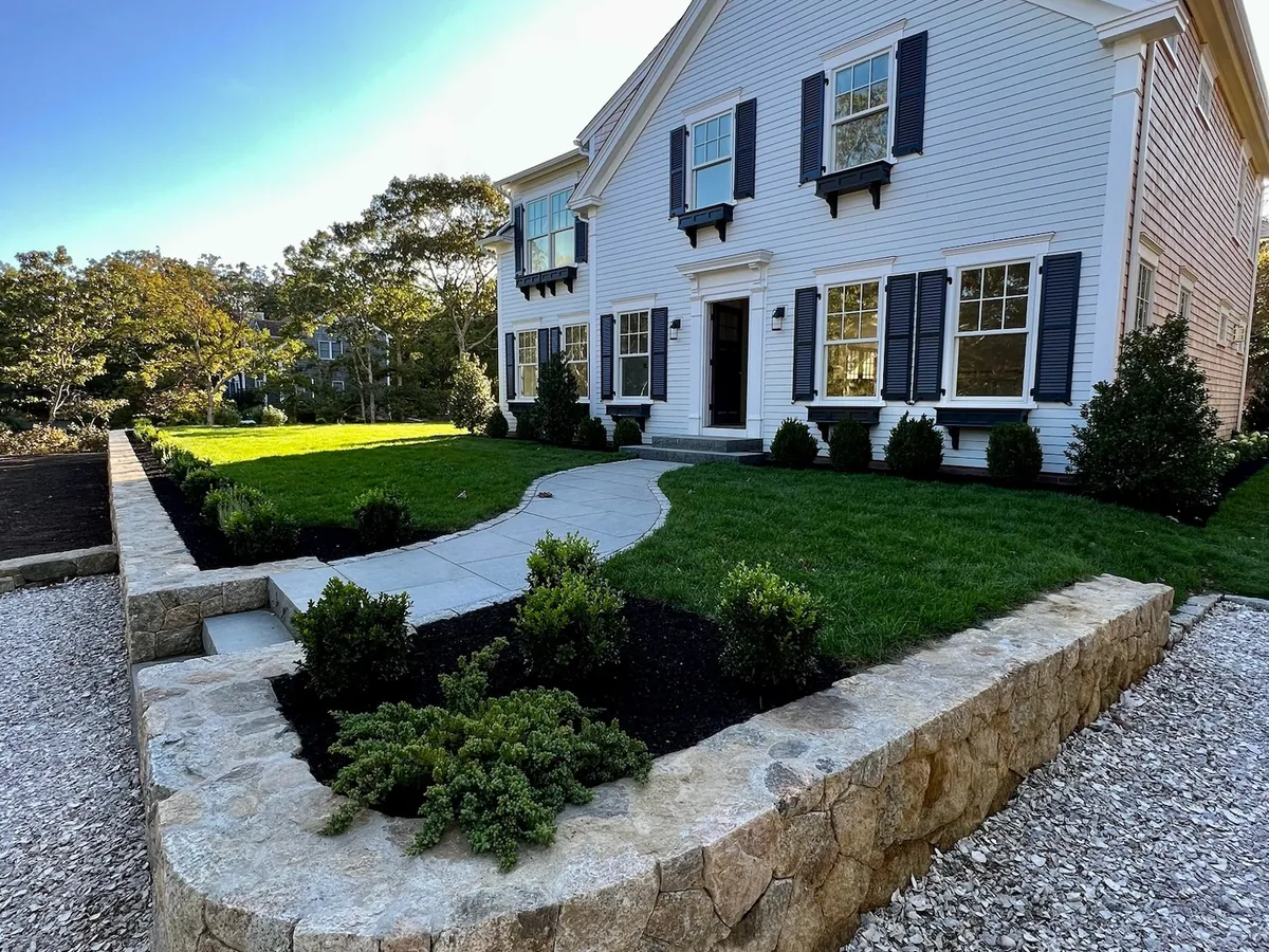 Stone retaining wall and beds on Martha's Vineyard